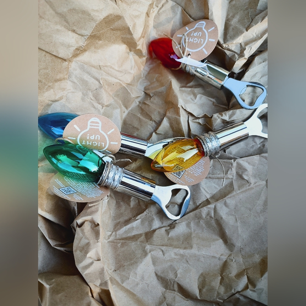 Mud Pie Christmas Bulb Light Up Bottle Openers (4), For Hosting Or Gifting, NWT